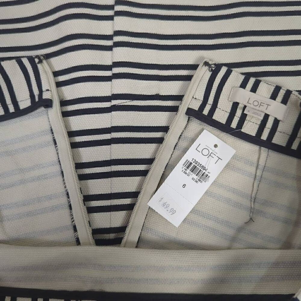 Loft Womens Size 6 Skirt Black Cream Stripe Back Zipper Slit Cotton Stretch NWT - Picture 6 of 8